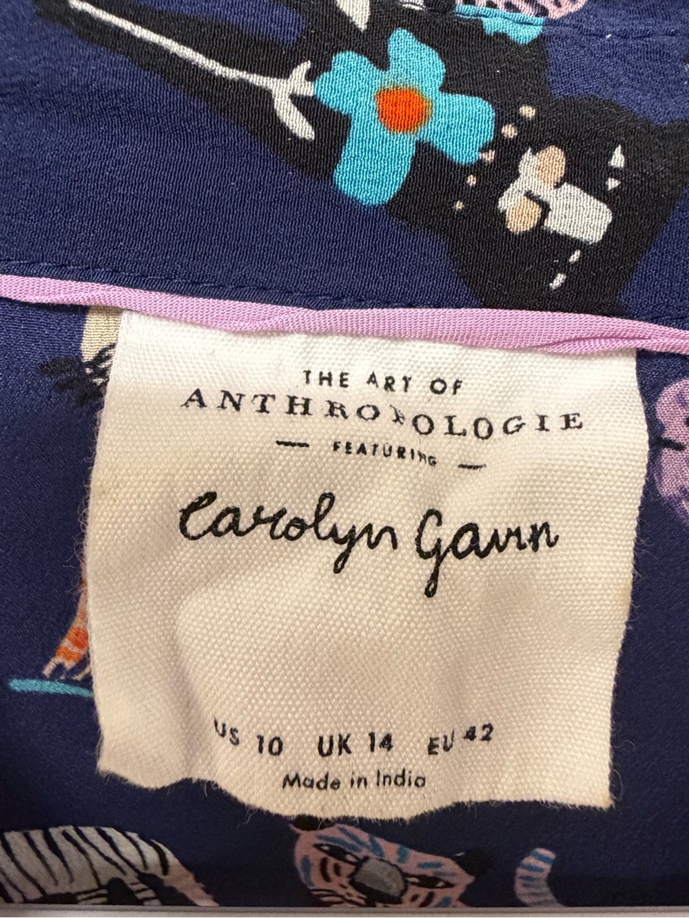 Anthropologie x Carolyn Gavin | Mariposa blouse | 100% silk button up in Big Cat - Picture 3 of 5